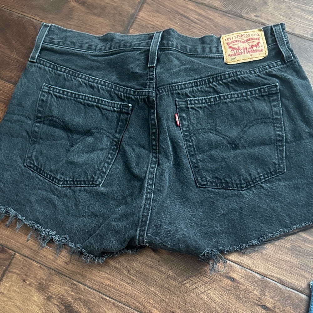 Levi's Black Frayed Hem Denim Shorts